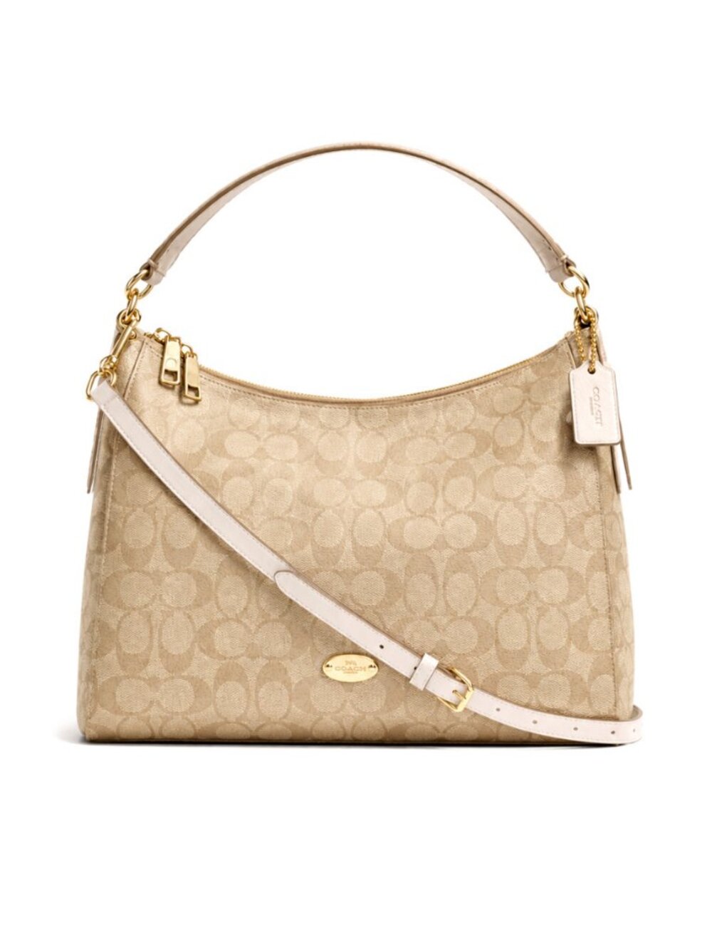 Coach F34899 Celeste Convertible Signature Canvas Hobo Khaki Chalk w/ Dust bag
